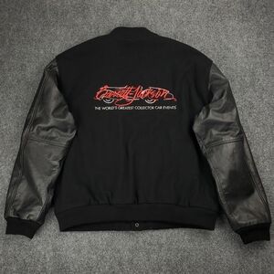 Barrett Jackson Wool Leather Varsity Jacket Mens 2XL Black Embroidered Quilted